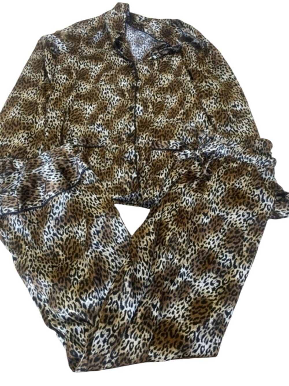 Victoria Secret Size Small Animal Print Pajamas Pants Long Sleeves Satin Feel